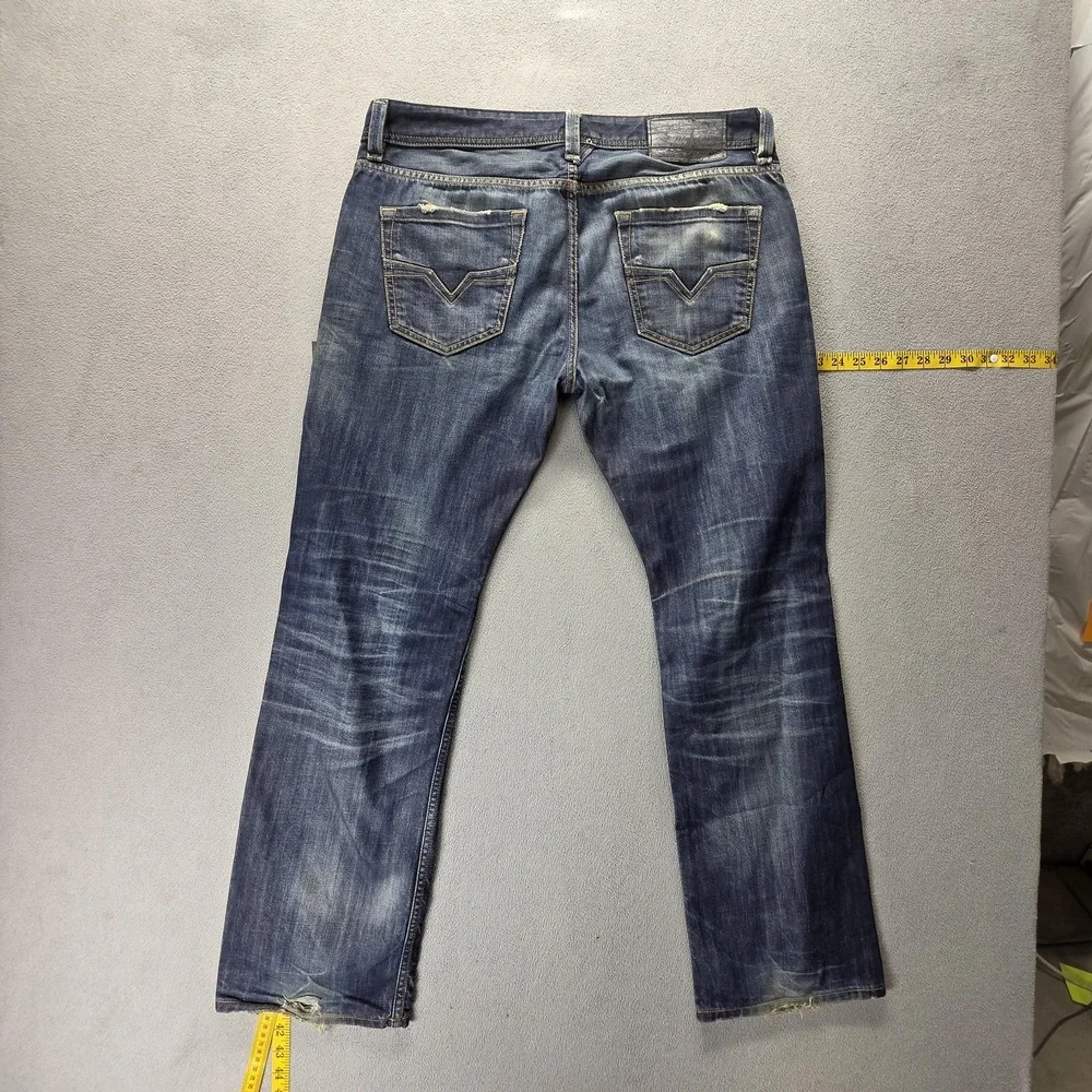 Diesel Jeans Mens 32x32 Blue Larkee Regular Straight Distressed Button Fly 0806W